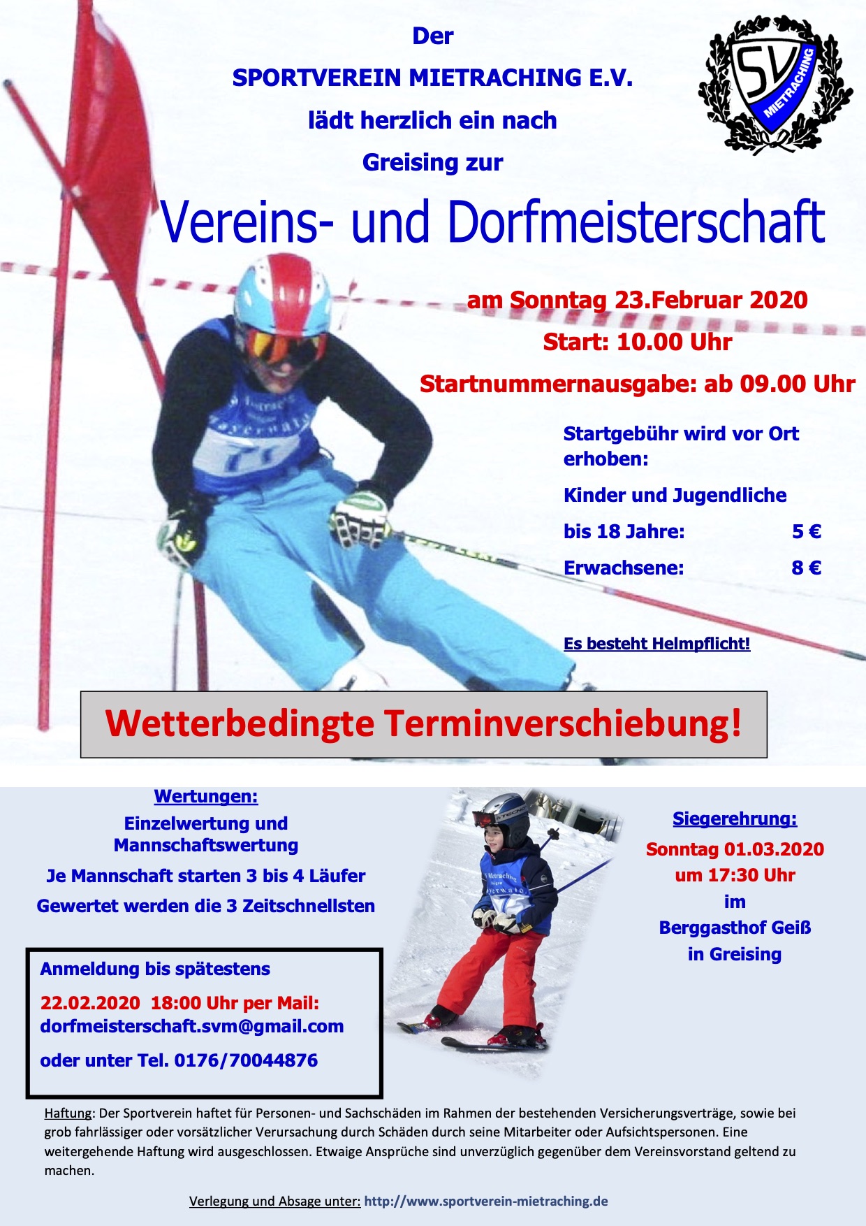 Flyer Dorfmeisterschaft Verschiebung Sportverein Mietraching